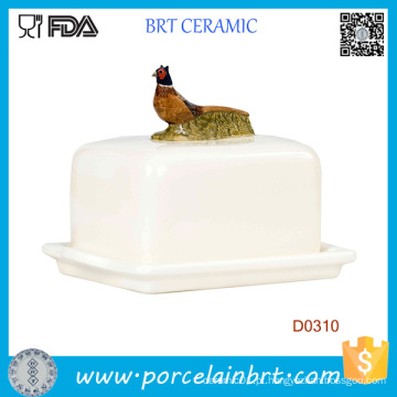 Pheasent na tampa decorativa Butterware cerâmica Butter Dish